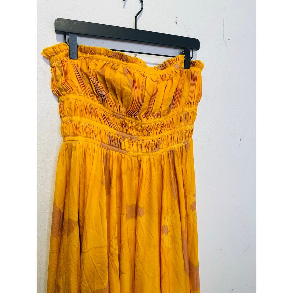 SLATE & WILLOW Yellow Orange Sunset Floral Strapless Pleated Dress size 10 - Picture 6 of 16